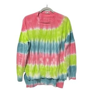 Oddi Womens Tie Dye Sweater Pink Lime Green Blue Cotton High Low IT13194 M/L